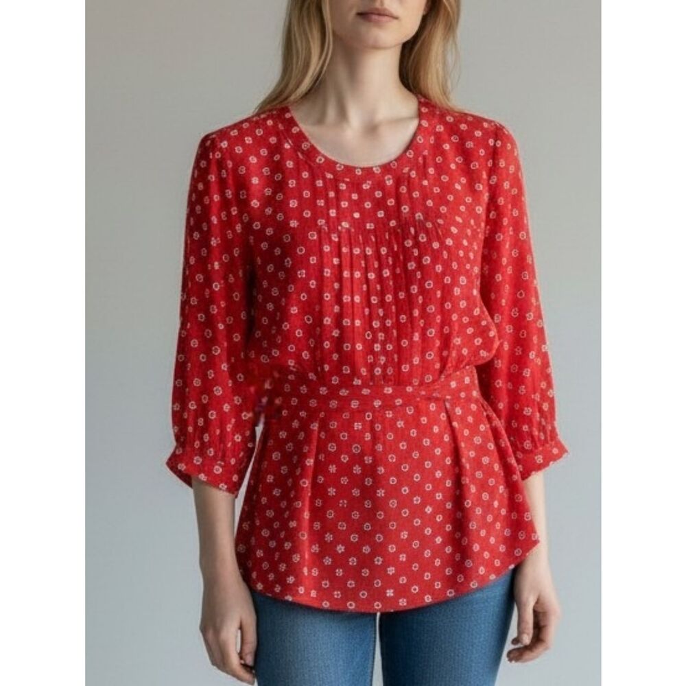 Zara Red Printed Tie-Waist Blouse